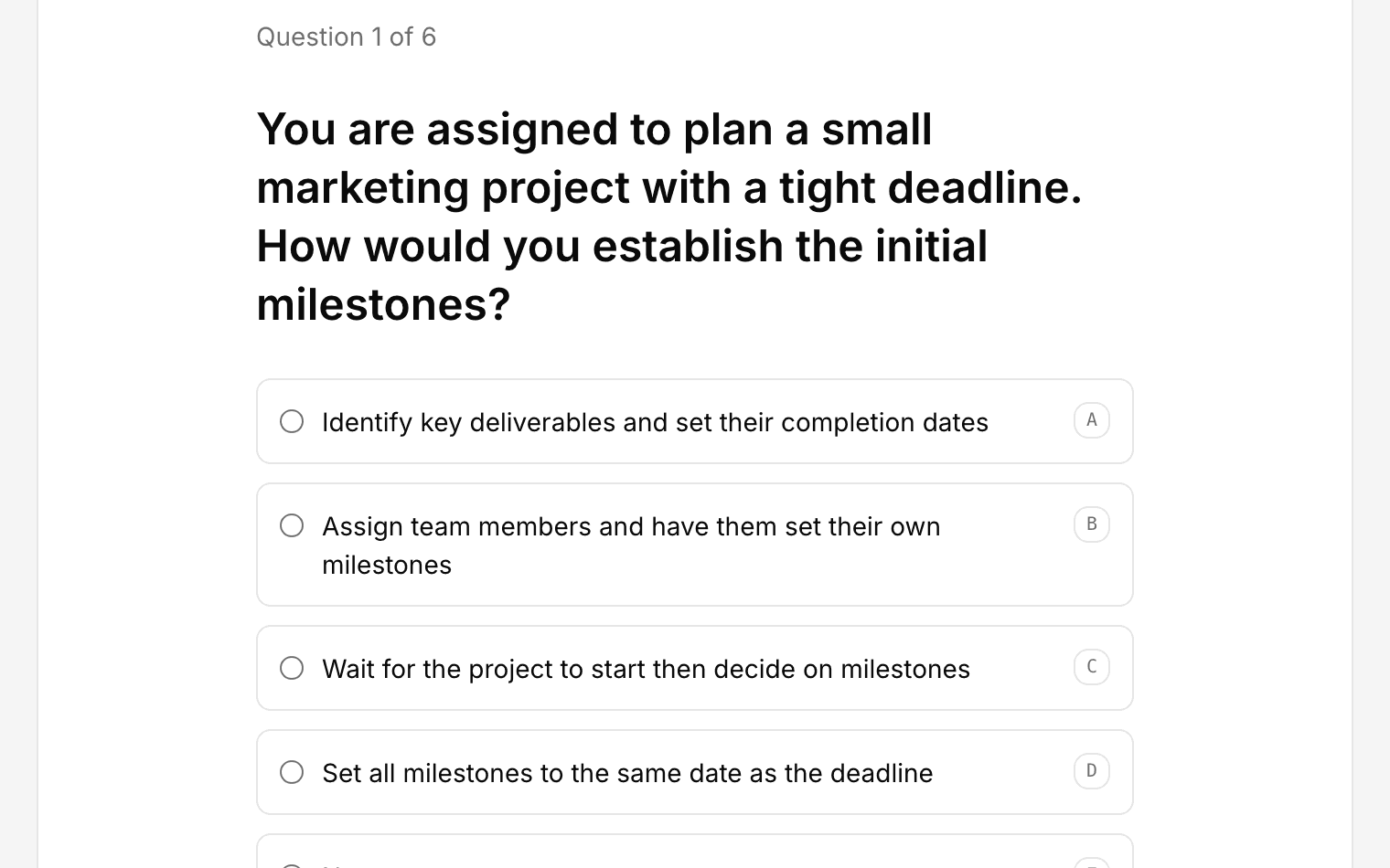 A pre-check question with its answer choices